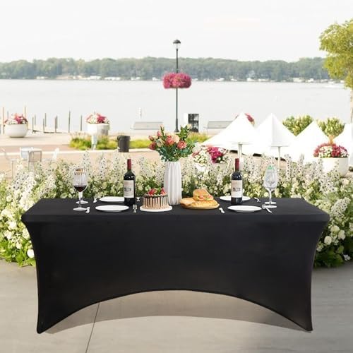 2 Pack 6FT Black Stretch Spandex Tablecloths