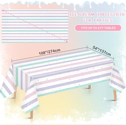 4 Pack Ice Cream Tablecloth for Birthday Parties