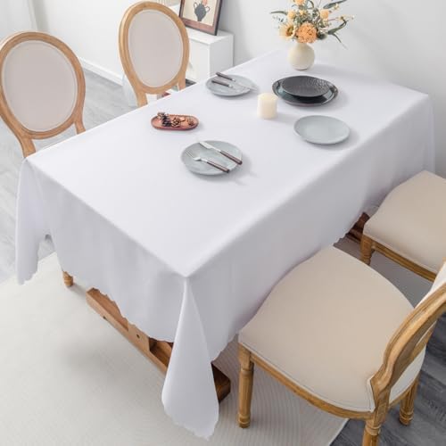 White Rectangle Tablecloth 60x84 Inch Washable Table Cover