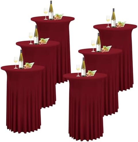 6 Pack Round Cocktail Table Skirt Spandex Tablecloth Wine Red Wavy Drapes High Top Cover