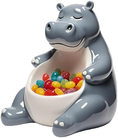 WAIT FLY Ceramic Hippo Candy Dish Snack Bowl Cookie Dish Jewelry Tray Candle Holder Grey