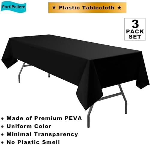 3-Pack Premium Plastic Black Tablecloth for Party Events