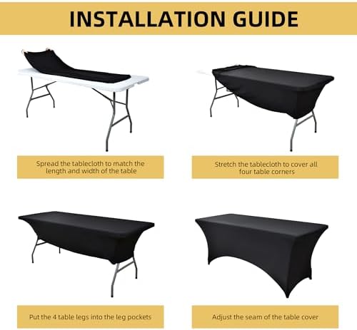 6-Pack 6ft Black Spandex Table Covers for Rectangle Tables