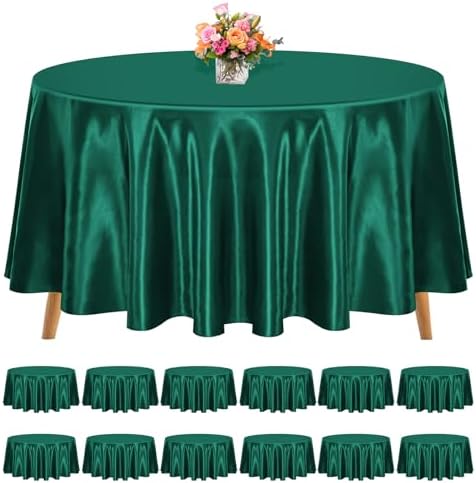 12 Pack 120 Inch Round Tablecloth Hunter Green Satin