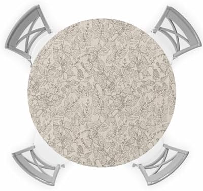 Gray Floral Round Waterproof Table Cover with Elastic