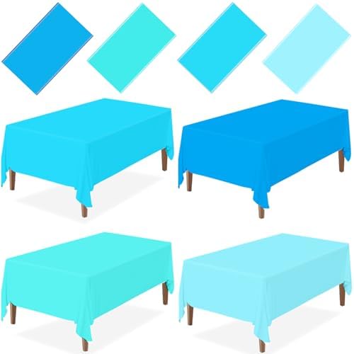 4 Pack Ocean Blue Plastic Tablecloths for Party Decorations