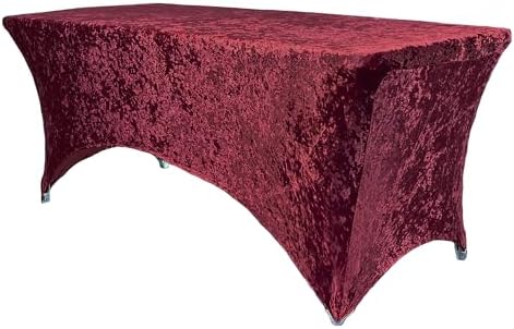 8 Ft Rectangular Velvet Spandex Tablecloth - Burgundy