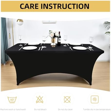6-Pack 6ft Black Spandex Table Covers for Rectangle Tables