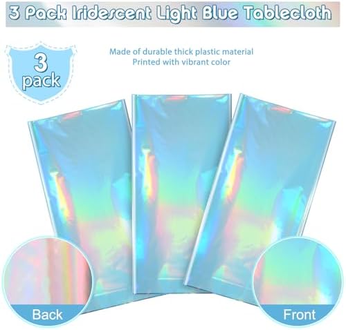3 Pack Iridescent Light Blue Tablecloths for Parties