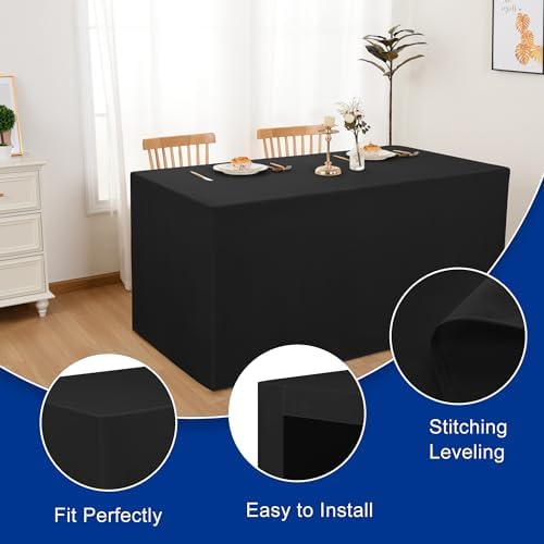 Hiasan Fitted Black 6ft Rectangle Table Cover Open Back