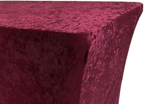 8 Ft Rectangular Velvet Spandex Tablecloth - Burgundy