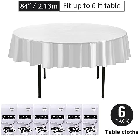 Eleclassi White 6 Pack Round Disposable Tablecloths - 84 Inch