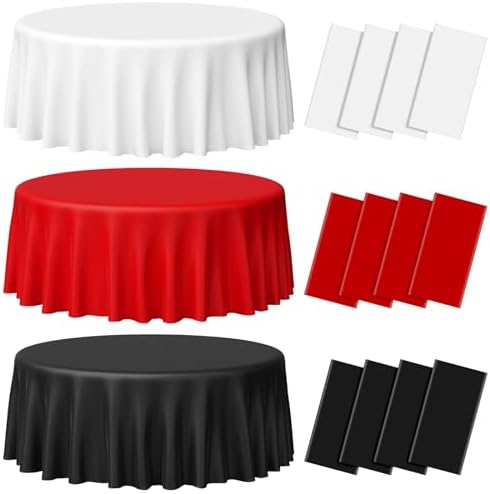 MASHAN 12 Pcs Red Black White Plastic Tablecloths