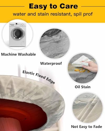 Abstract Gray Round Waterproof Table Cover with Elastic Bands