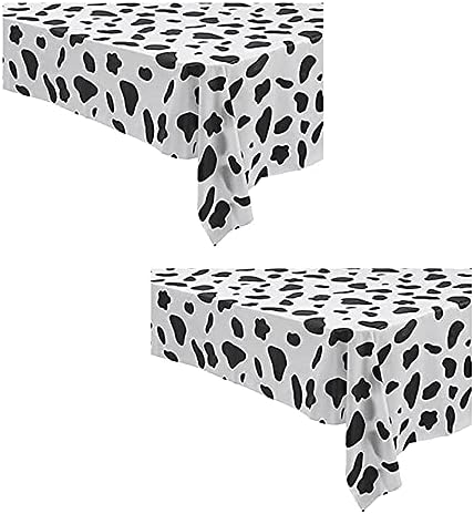 2 Pcs Disposable Black and White Cow Print Plastic Tablecloth