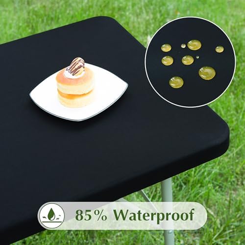 2 Pack Stretch Spandex Tablecloths 42x72 Inch Black Fitted Elastic Table Cover for Tables