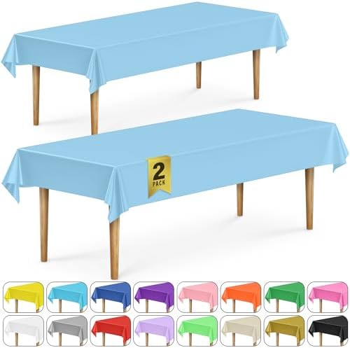 DecorRack 2 Pack Rectangle Tablecloths 54 x 108 Inch Light Blue BPA-Free