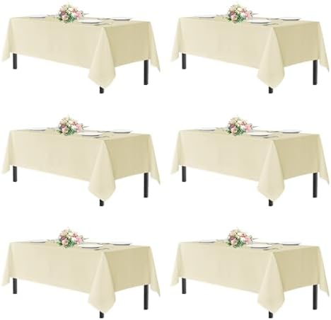 Sancua 6 Pack Rectangle Tablecloths for 4ft Tables 60x84 Inch Beige Washable Table Cover