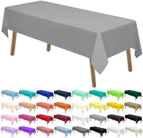 Silver Plastic Tablecloths 2 Pack Dark Gray Disposable Table Covers 54 x 108 Inch