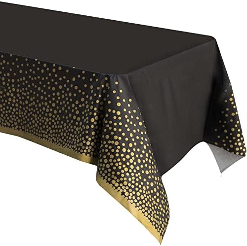 2 Pack Black and Gold Plastic Tablecloths Thick Durable Reusable