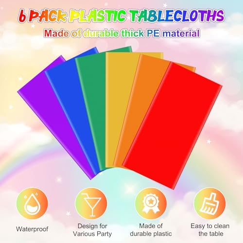 6 Color Rainbow Plastic Tablecloths for Party Decorations