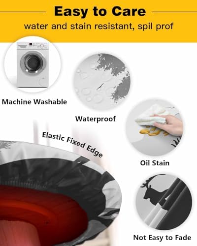 Foggy Forest Elk Round Waterproof Table Cover Fitted Tablecloth