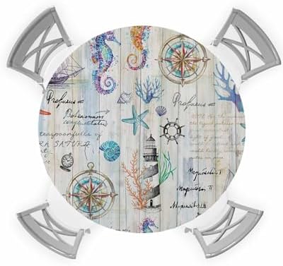 Nautical Round Waterproof Table Cover Fitted Tablecloth