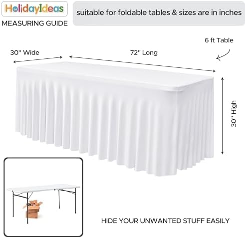 HolidayIdeas White Spandex Table Covers 6 Foot 2 Pack