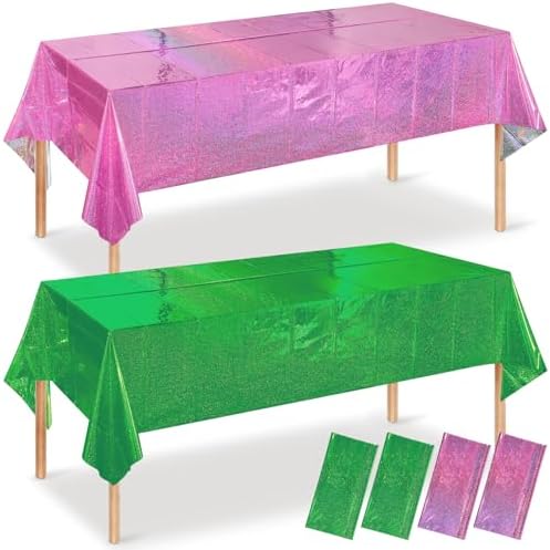 4 Pcs Iridescent Pink Green Tablecloths for Party Decorations