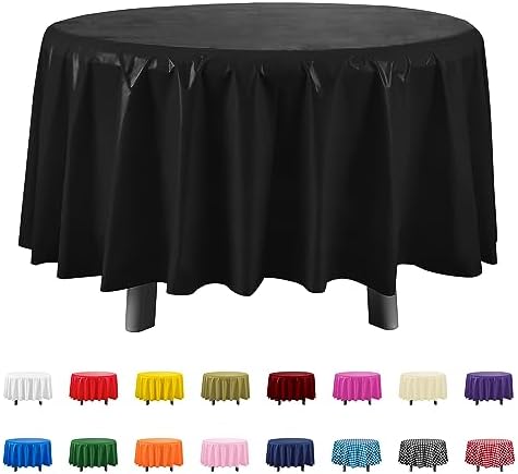 Eleclassi Black 6 Pack Premium Round Disposable Tablecloths - 84 Inch
