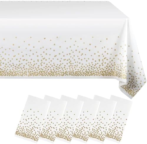 Eleclassi White and Gold Dot Tablecloths 6 Pack 54x108in
