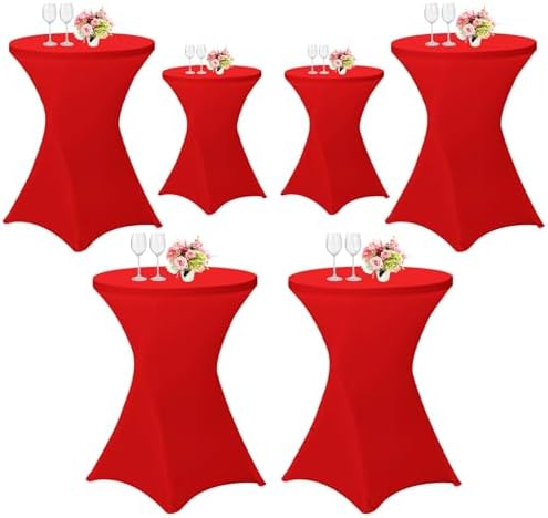 6 Pack Red Spandex Stretch Cocktail Table Covers for Round Tables