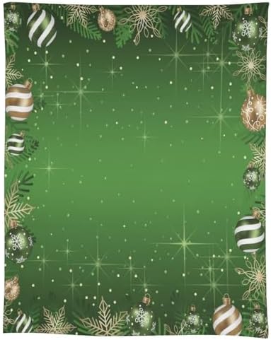 Christmas Ball Rectangular Tablecloth with Green Baubles Snowflake Pattern