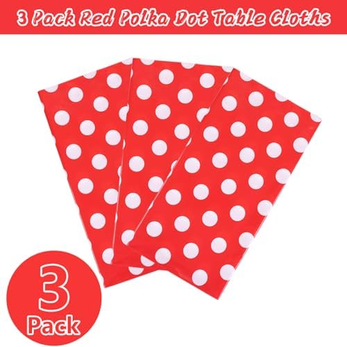 Kesfey 3 Pack Red Polka Dot Tablecloths 54x108 Inch Mickey Mouse Theme