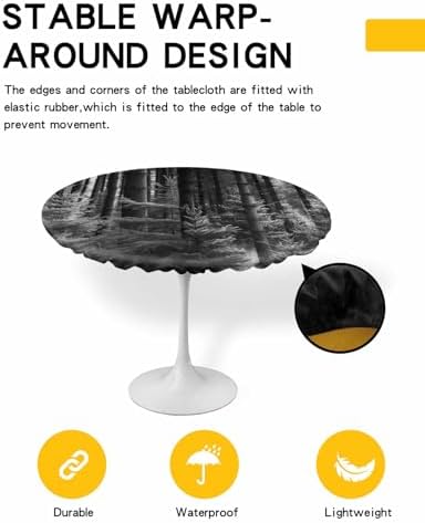 Forest Grey Waterproof Round Tablecloth for Indoor Outdoor Use
