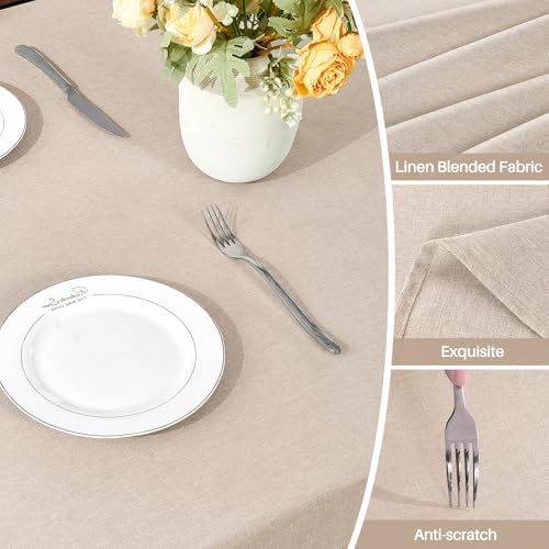 Textured Linen 54 Inch Round Tablecloth Waterproof Spill-Proof