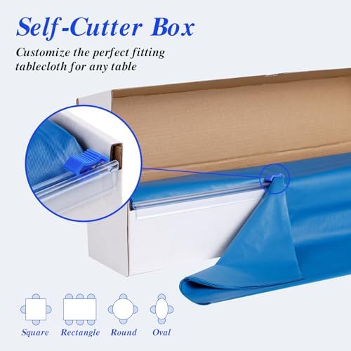 Goodluck 54 Inch X 300 Feet Plastic Tablecloth with Cutter Box Blue Disposable Table Cover Roll
