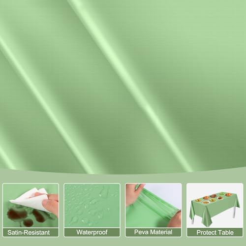 3 Pack Sage Green Plastic Tablecloth for Rectangular Tables