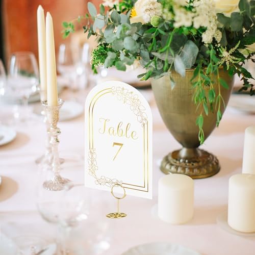JOYIT 20 Set Wedding Table Numbers with Holders White Gold Cards for Events