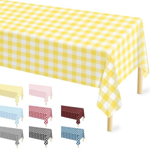 4 Pcs Yellow Checkered Tablecloth 54x108 Inches Rectangle Gingham Table Cover for Outdoor Picnic and Birthday Party