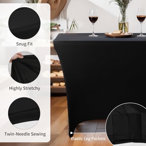 Mangdar Rectangular Elastic Spandex Tablecloth 6 Feet 2 Pack Black