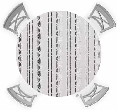 Geometric Gray Round Waterproof Table Cover Fitted Tablecloth