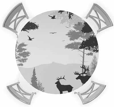 Foggy Forest Elk Round Waterproof Table Cover Fitted Tablecloth