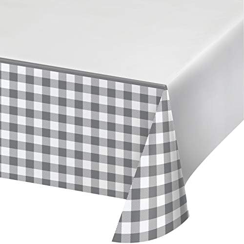 Creative Converting Gray and White Buffalo Check Tablecloth 54 x 102