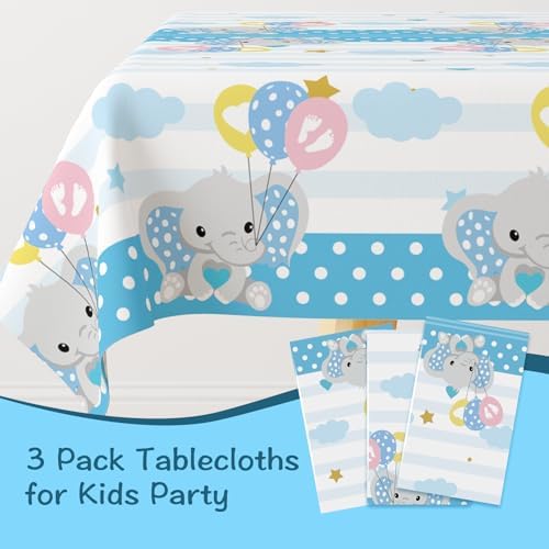 Elephant Table Covers 3 Pack 54 x 108 Jungle Theme Kids Tablecloths for Birthday Parties