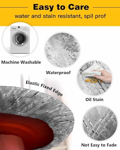 Greyish Tree Round Waterproof Table Cover Fitted Tablecloth