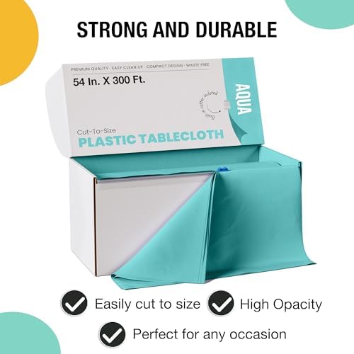 Exquisite Party Solids Aqua Plastic Table Cover Roll