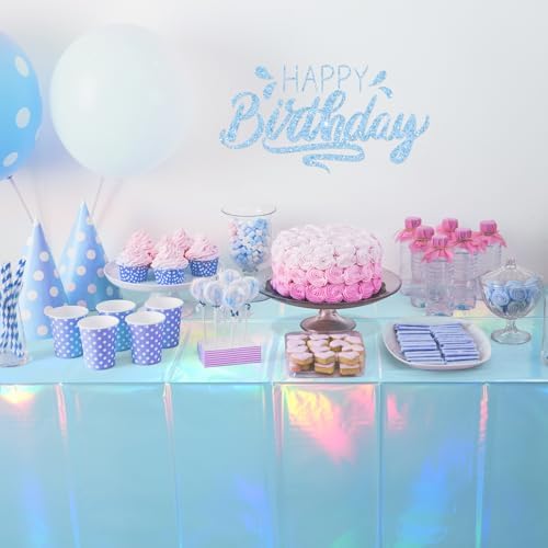 3 Pack Iridescent Light Blue Tablecloths for Parties