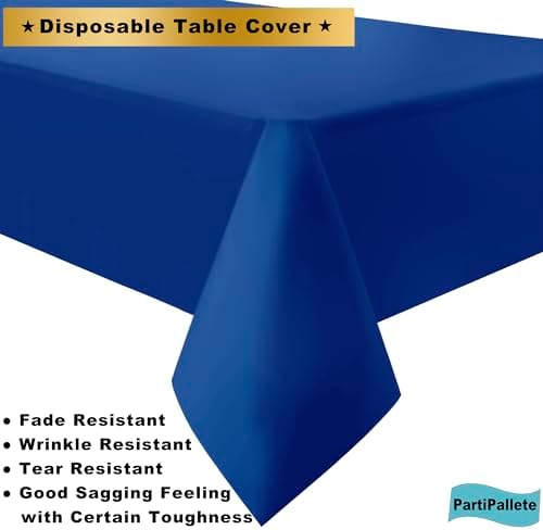 3-Pack Premium Plastic Royal Blue Tablecloths 54x108 Rectangle for Parties