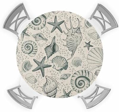 Nautical Coastal Round Waterproof Table Cover with Elastic Band